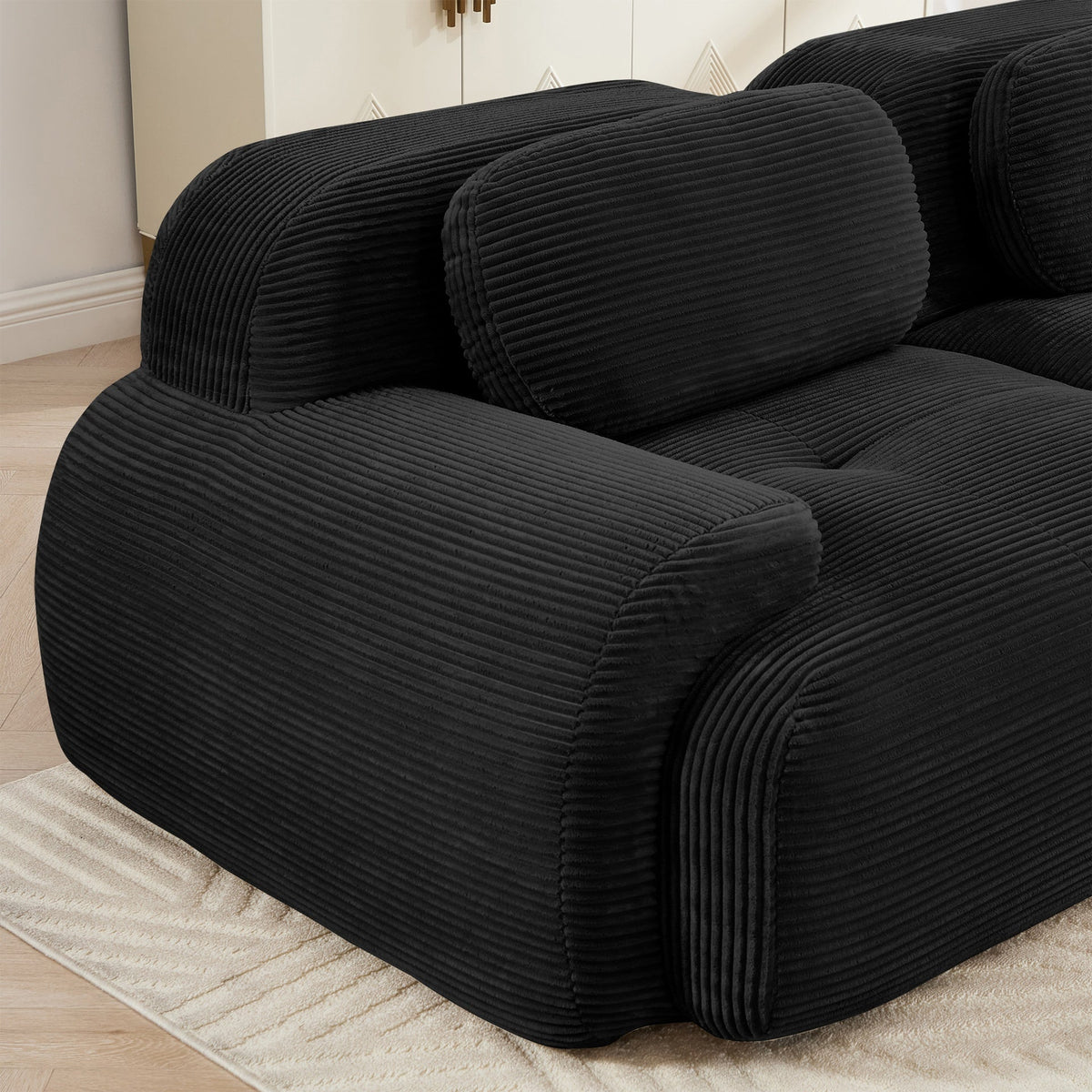 82'' L-shaped sofa in softCorduroy Fabric fabric modular design multiple combinations curved armrests no assembly required high-resilience sponge suitable for living rooms rest areas bedroom,Black
