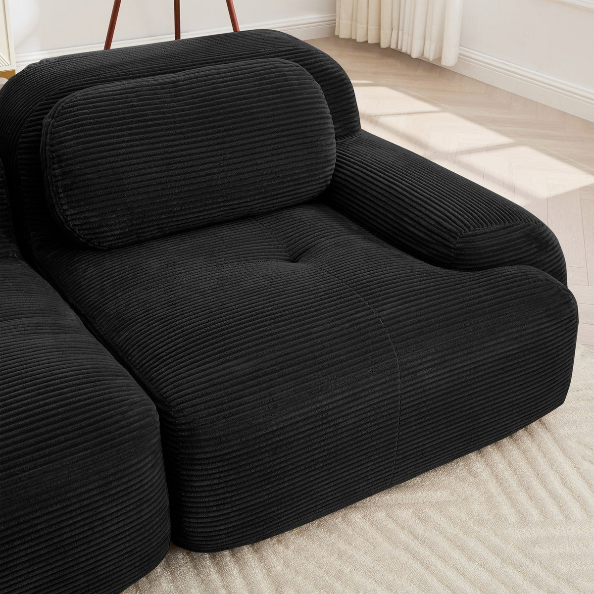 82'' L-shaped sofa in softCorduroy Fabric fabric modular design multiple combinations curved armrests no assembly required high-resilience sponge suitable for living rooms rest areas bedroom,Black