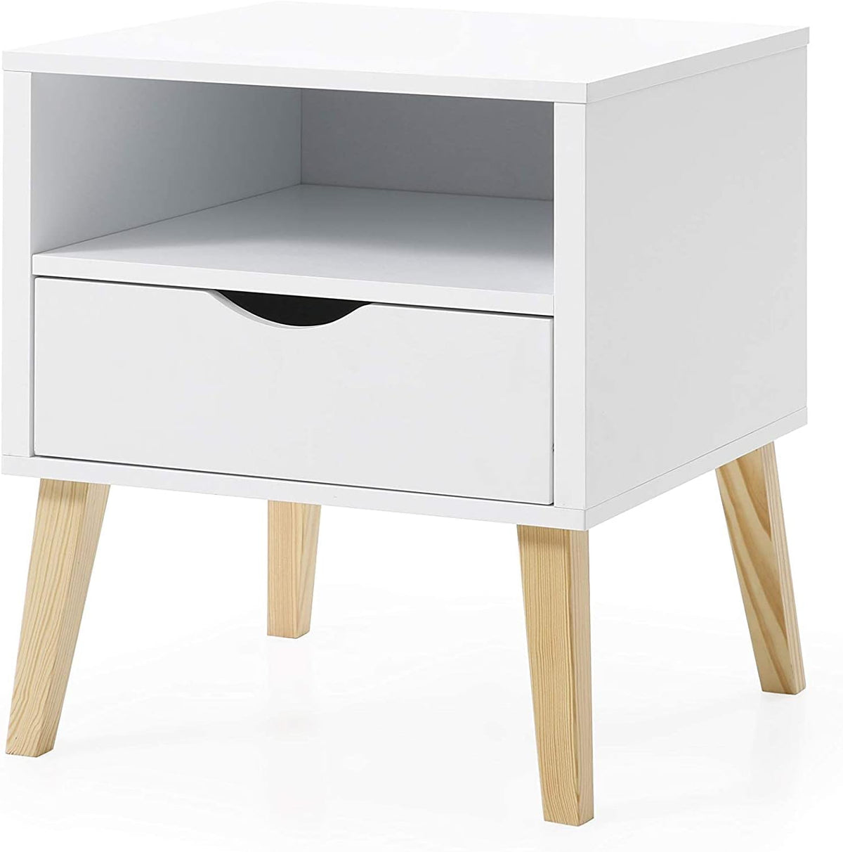 Mid-Century Modern Jeff Night Stand, End Table Bed Room Accent Side Table, White