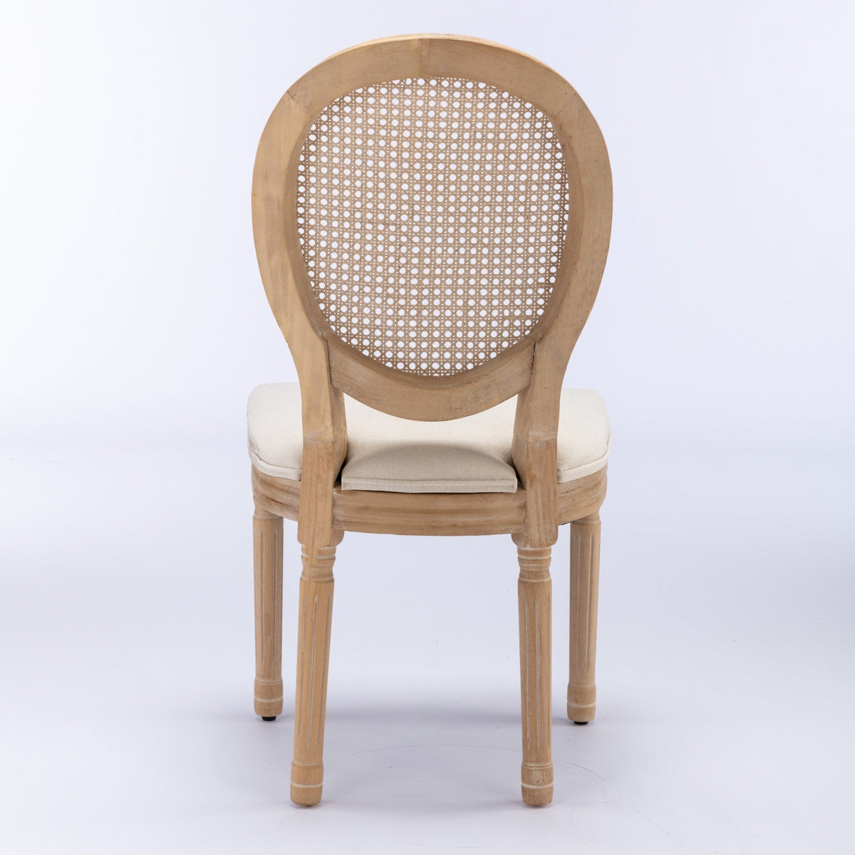 A&A Furniture,French Style Solid Wood Frame Antique Painting Linen Fabric Rattan Back Dining Chair,Set of 2,Cream,Beige
