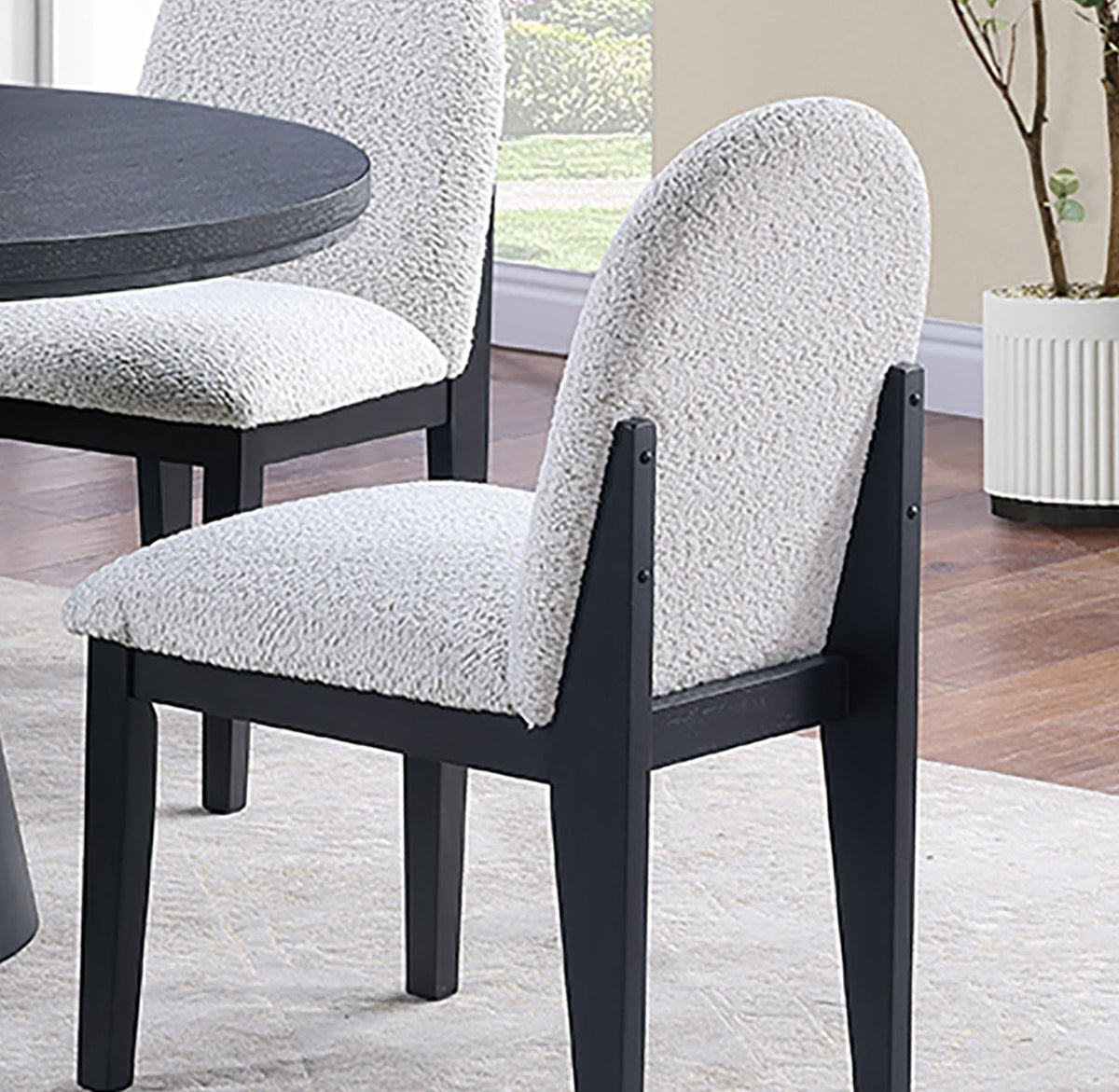 White Fabric Soft Cozy Texture 2pc Dining Chairs Upholstered Seat Back Ergonomic Support Side Chair