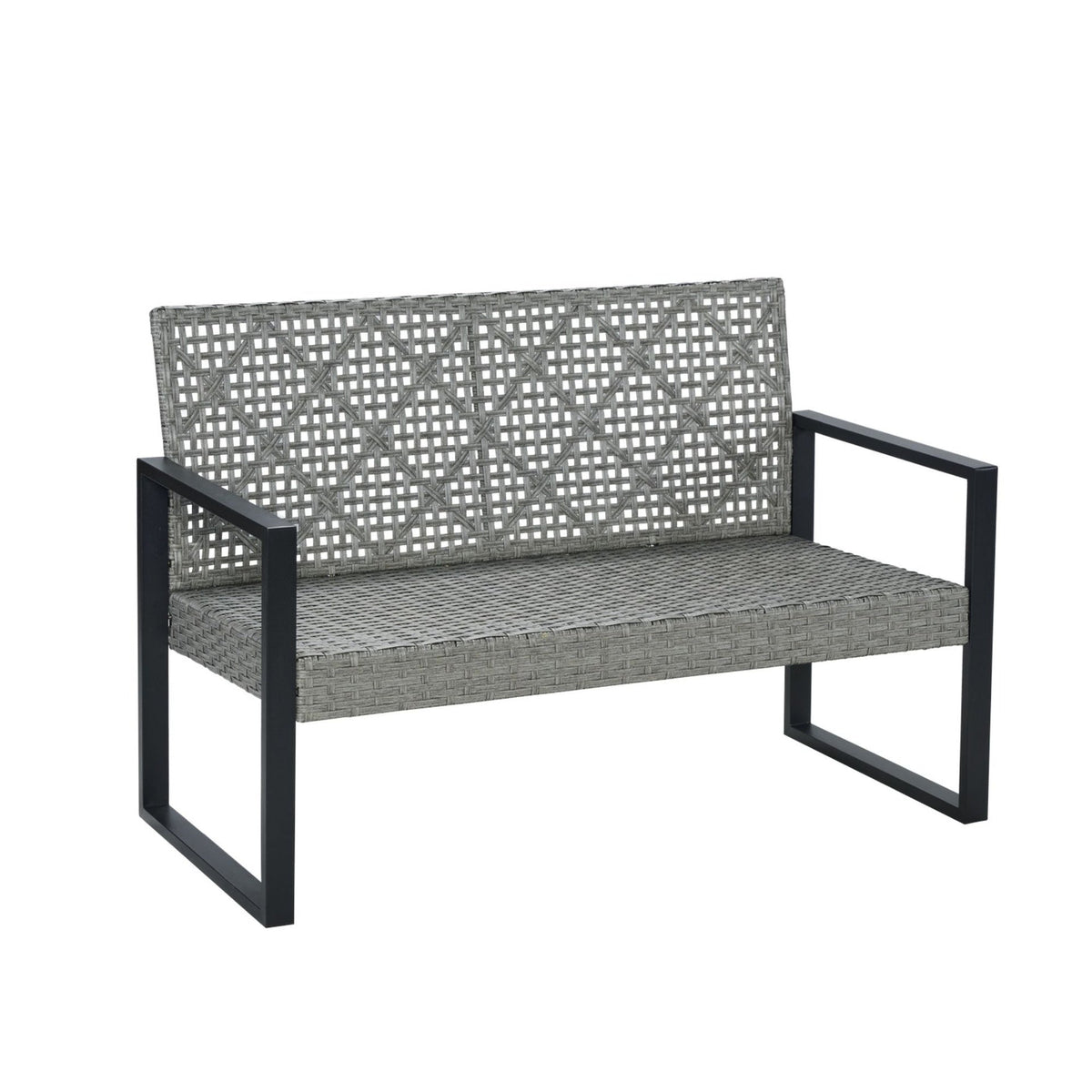 4-Piece Patio Furniture Set Outdoor Balcony Porch Garden Backyard Lawn Furniture Gray Acacia Wood Table Top, Blue Cushion and Light Gray rattan