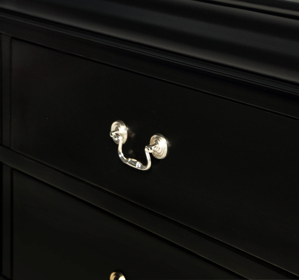 1pc Black Finish Two Drawers Louis Philip Nightstand Solid Wood Contemporary & Simple Style