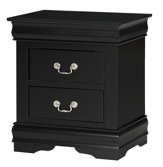 1pc Black Finish Two Drawers Louis Philip Nightstand Solid Wood Contemporary & Simple Style