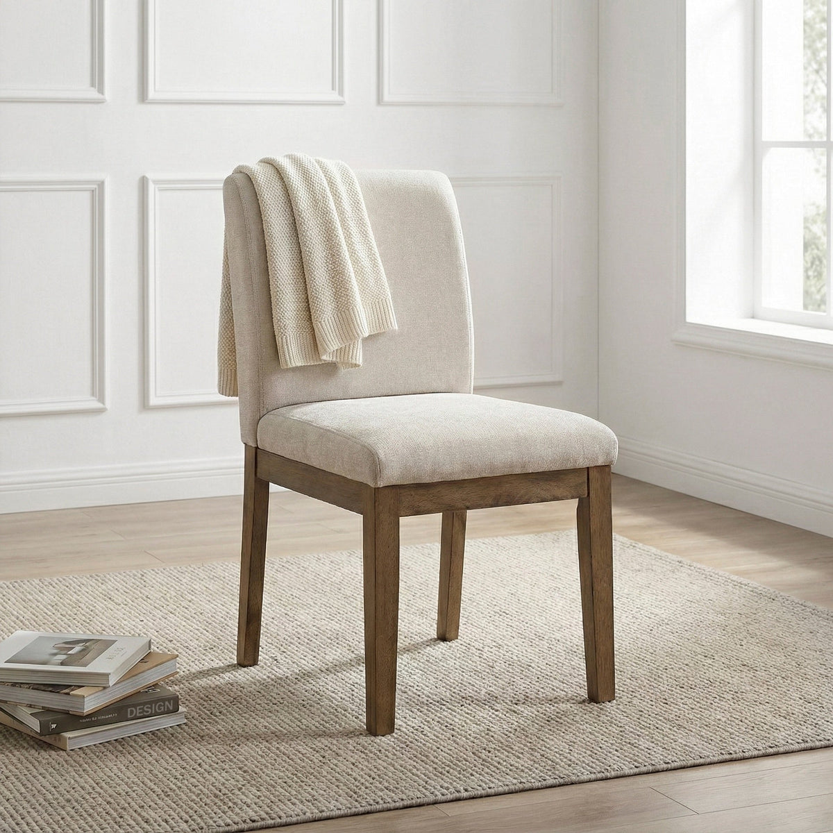 Transitional Brown Gray Upholstered Side Chairs Set of 2 Modern Farmhouse Dining Room Furniture