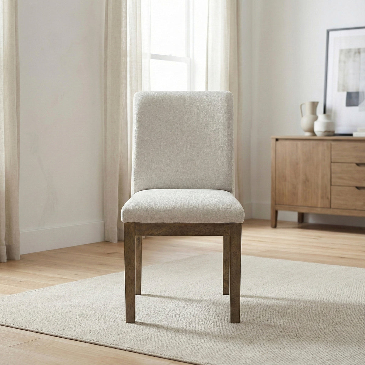 Transitional Brown Gray Upholstered Side Chairs Set of 2 Modern Farmhouse Dining Room Furniture