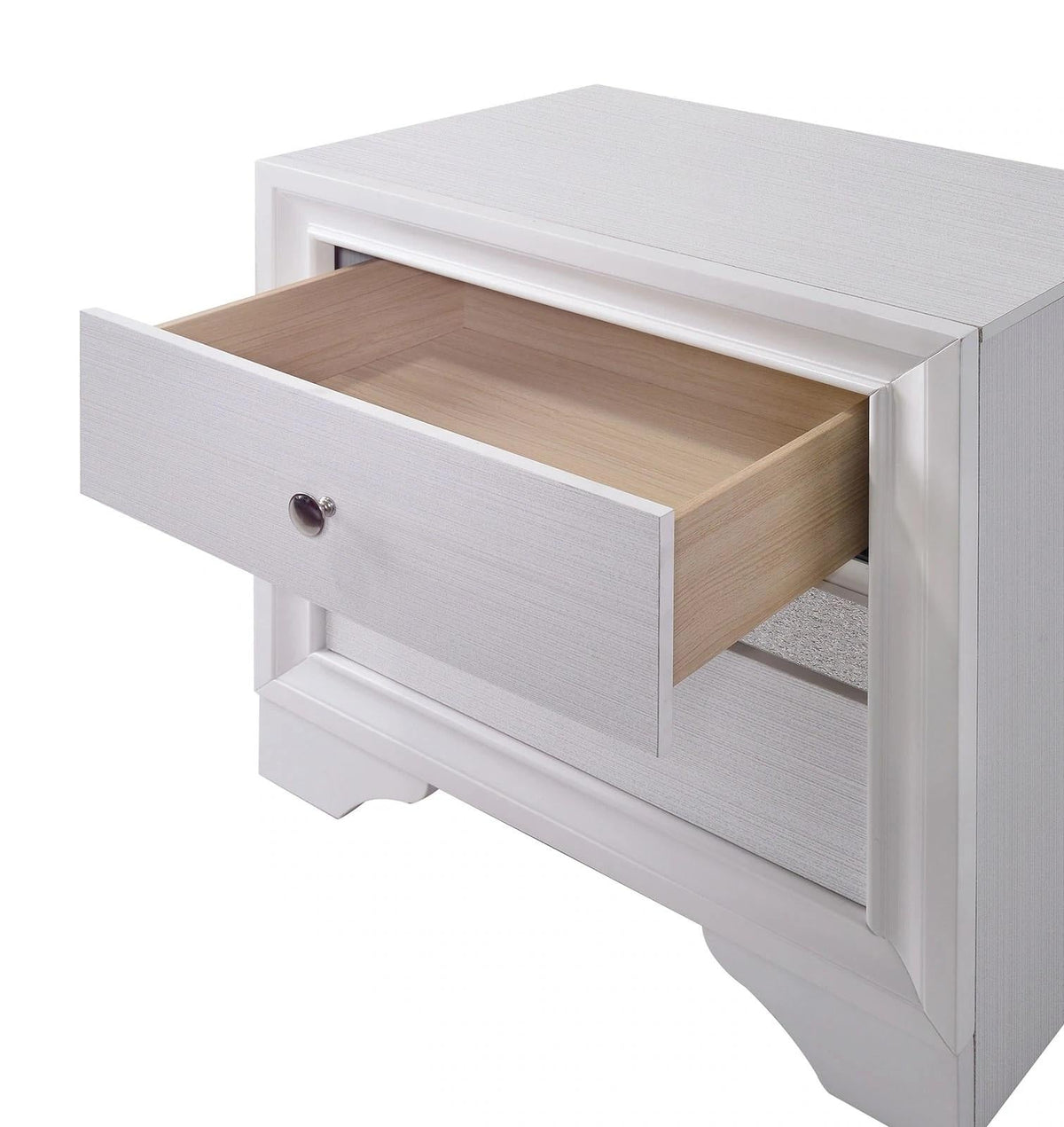 Contemporary White 1pc Nightstand Nickle round Knob Handles English Dovetails Hidden Drawer Bedside Table
