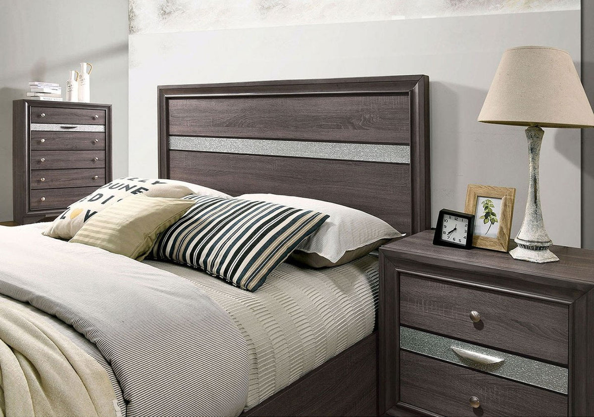 Contemporary Gray Color Panel Headboard 1pc King Size Bed w Drawers Beautiful Bedroom Furniture