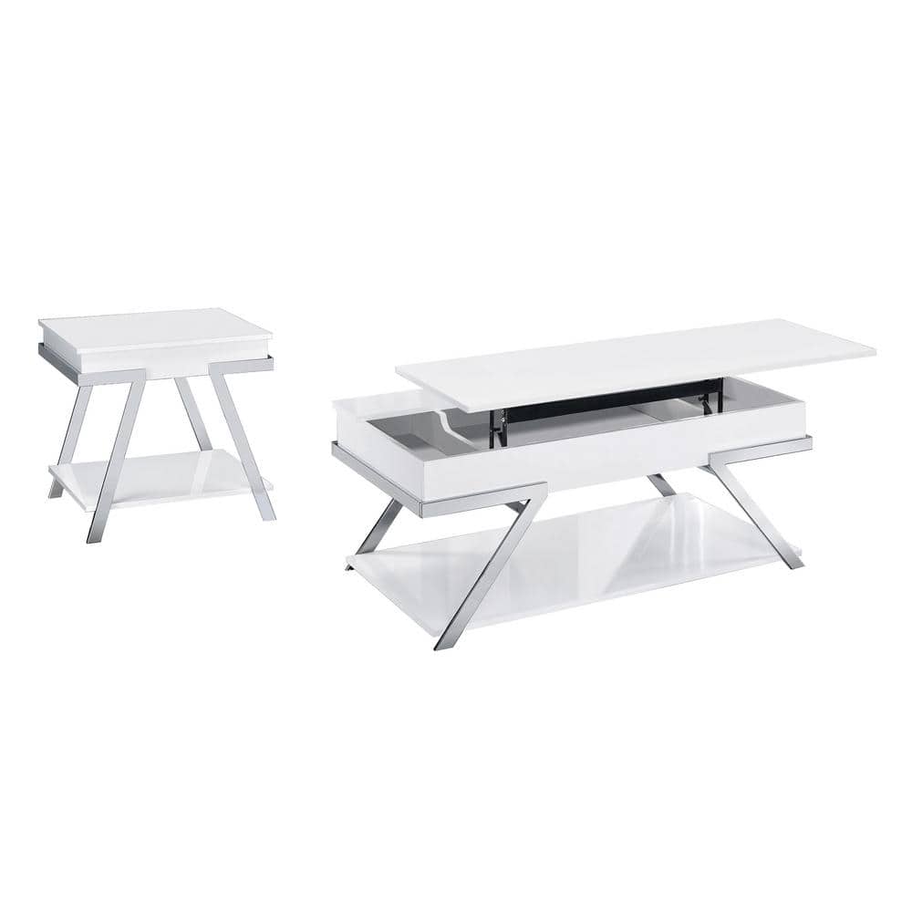 Contemporary Style White 1pc End Table High Gloss Finish Chrome Frame Gorgeous Living Room Furniture