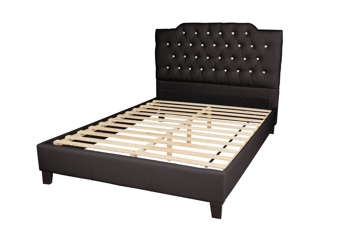 Black Faux Leather Gorgeous Queen Size Bed 1pc Bedframe Modern Tufted Upholstered Headboard Bedroom Furniture
