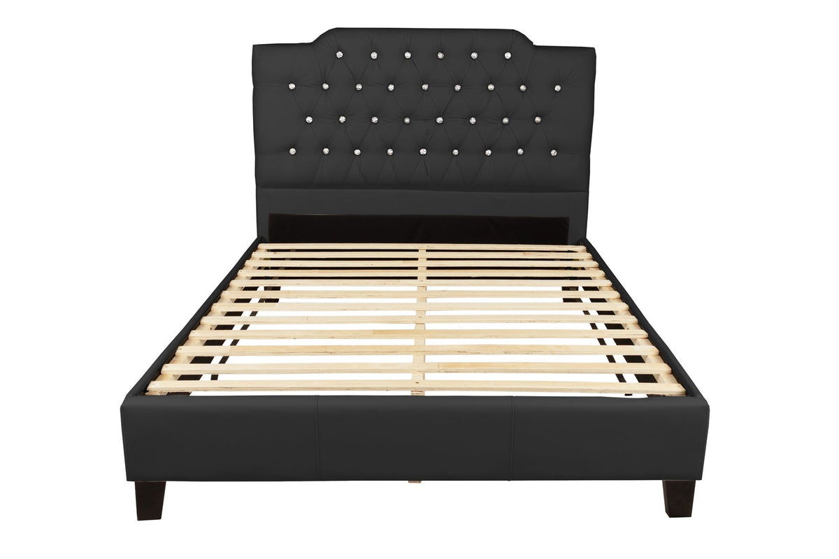 Black Faux Leather Gorgeous Queen Size Bed 1pc Bedframe Modern Tufted Upholstered Headboard Bedroom Furniture