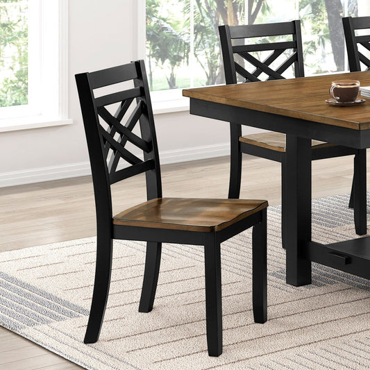 2-Tone Black Brown Finish Dining Chairs Set of 2 Modern Farmhouse Wooden Furniture