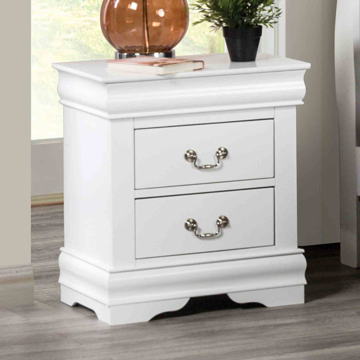 White Finish Nightstand 1pc Bracket Legs Dovetail Drawers Hanging Handles Transitional White Finish Bedroom Furniture