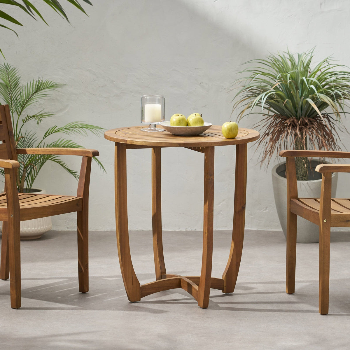 Outdoor Round Acacia Wood Accent Table,27.5" Teak