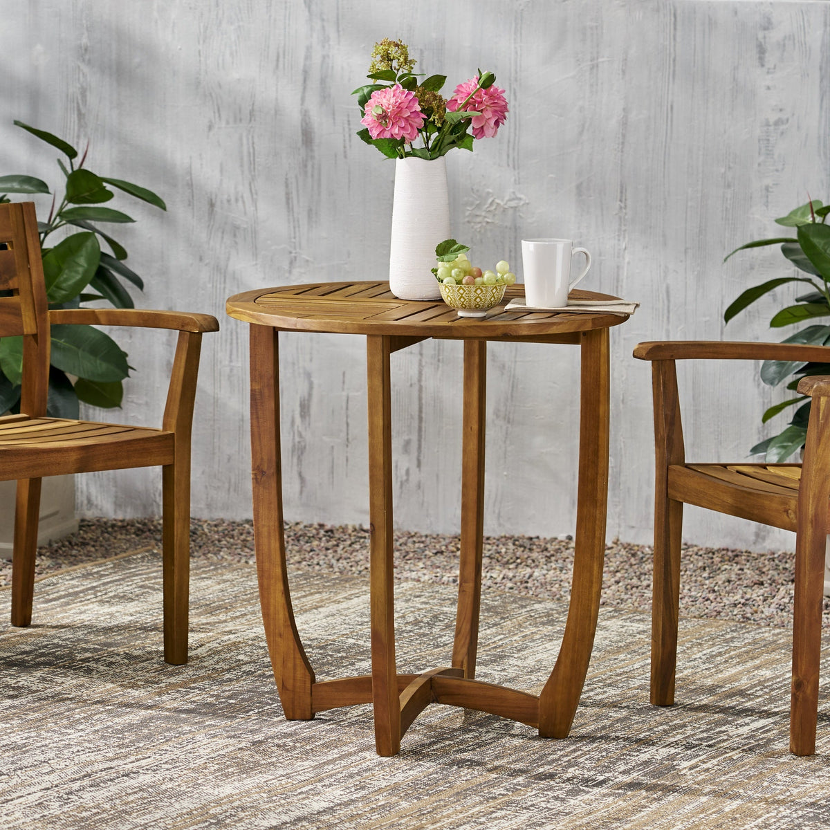Outdoor Round Acacia Wood Accent Table,27.5" Teak