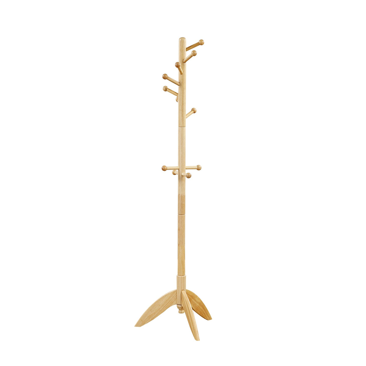 Natural Finish Coat Rack Solid Wood, 11 Hooks Coat Hanger Stand Entryway Home Furniture 1pc
