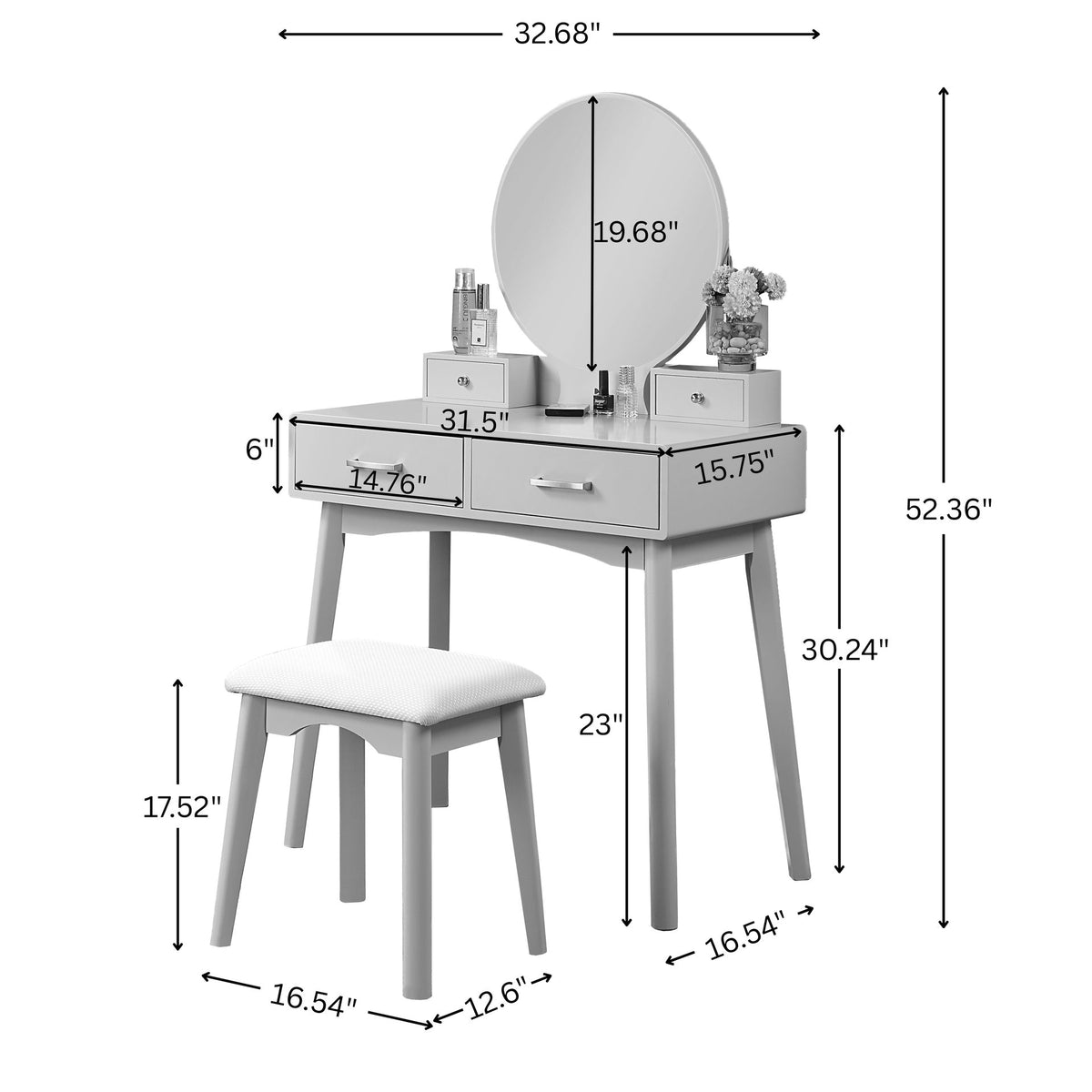 Liannon Contemporary Wood Vanity and Stool Set, White