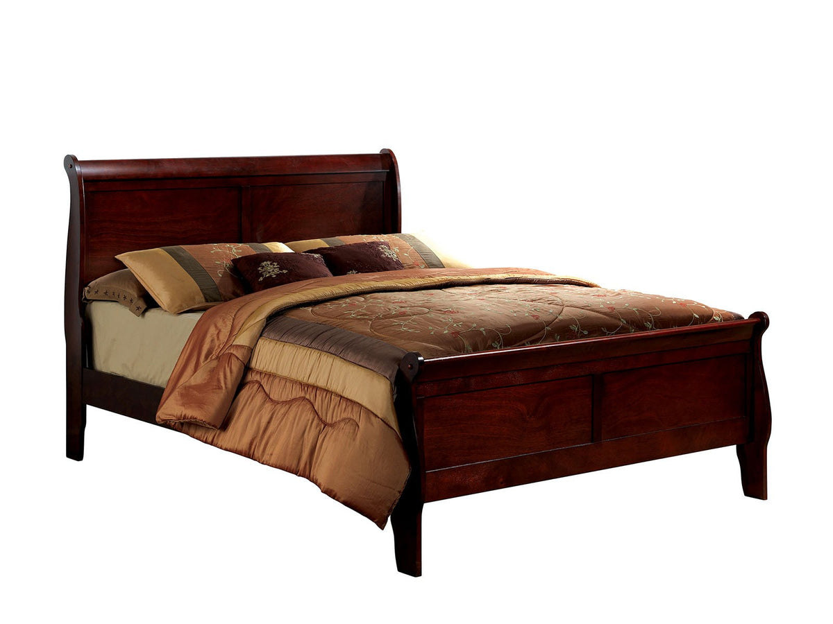 Queen Size Bed Cherry Louis Phillipe Solidwood 1pc Bed Bedroom Sleigh Bed Bedroom Furniture Transitional Style
