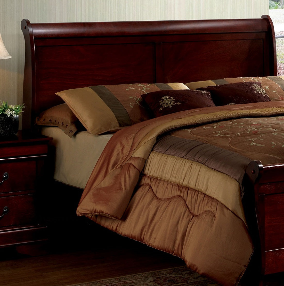 Queen Size Bed Cherry Louis Phillipe Solidwood 1pc Bed Bedroom Sleigh Bed Bedroom Furniture Transitional Style