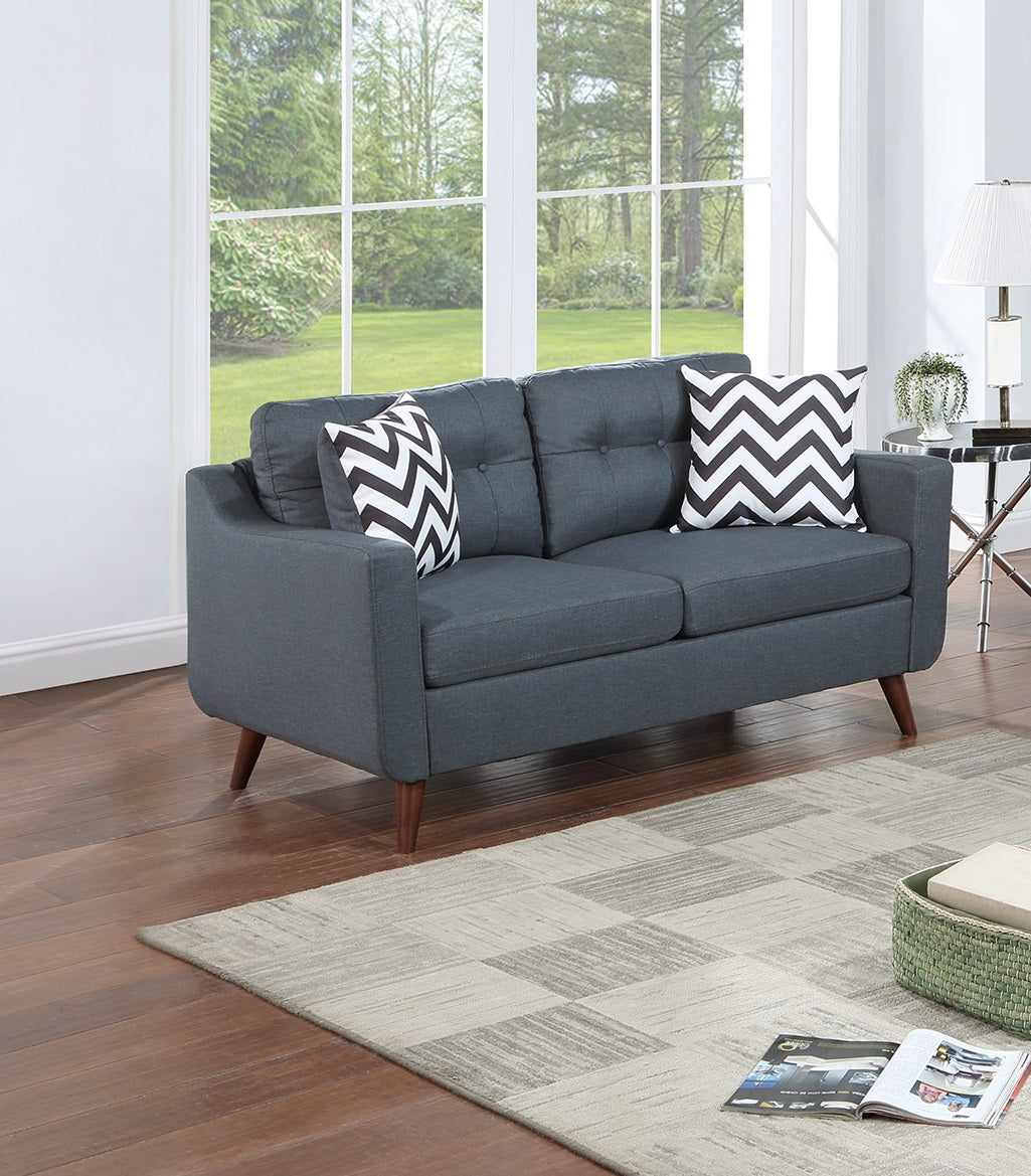 Modern Cozy Sofa Loveseat w Pillows 2pc Sofa Set Blue Gray Polyfiber Couch Tufted Cushions Living Room