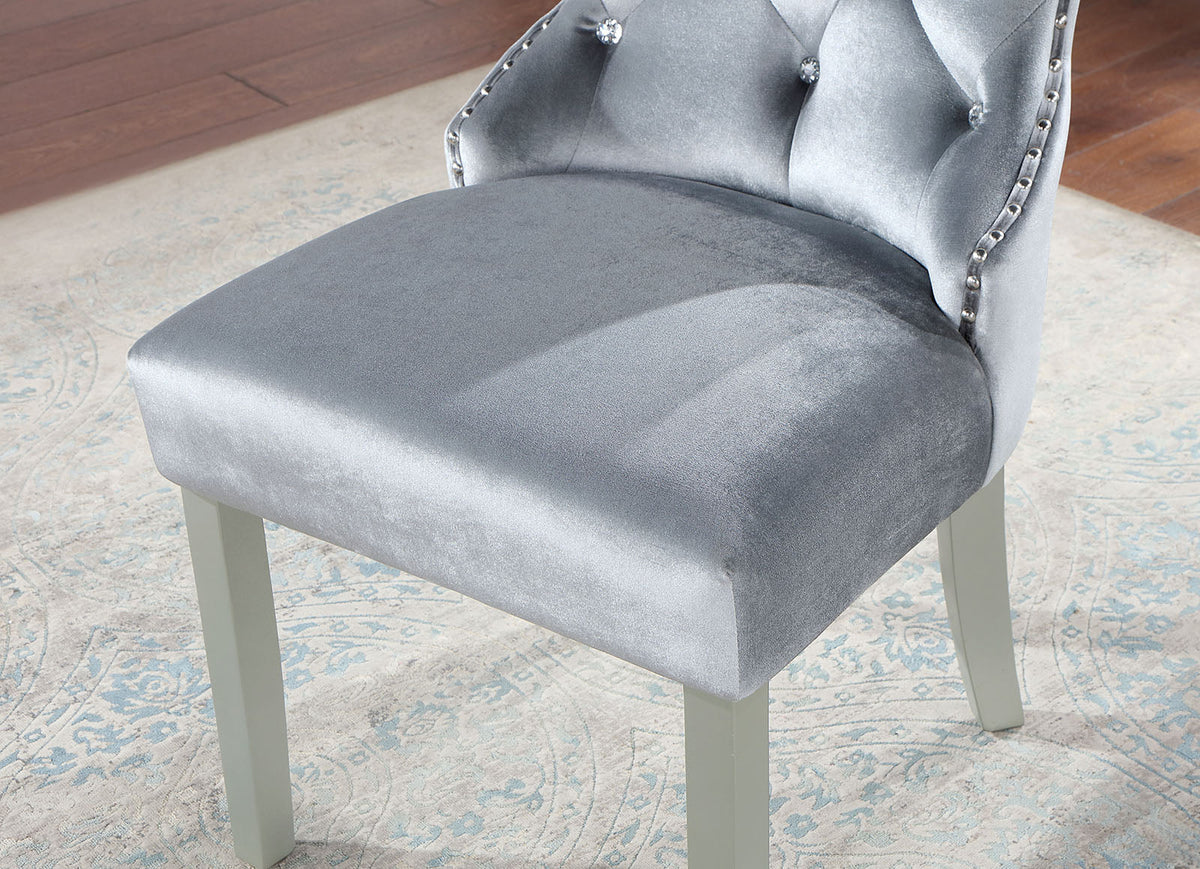Classic Gray Flannelette 2pcs Side Chairs Crystal-like Acrylic Buttons Upholstered Wingback Dining Chair
