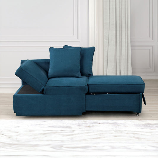 Contemporary Style 1pc Convertible Chair Blue Fabric Functional Storage Seat w Pillows Living Room