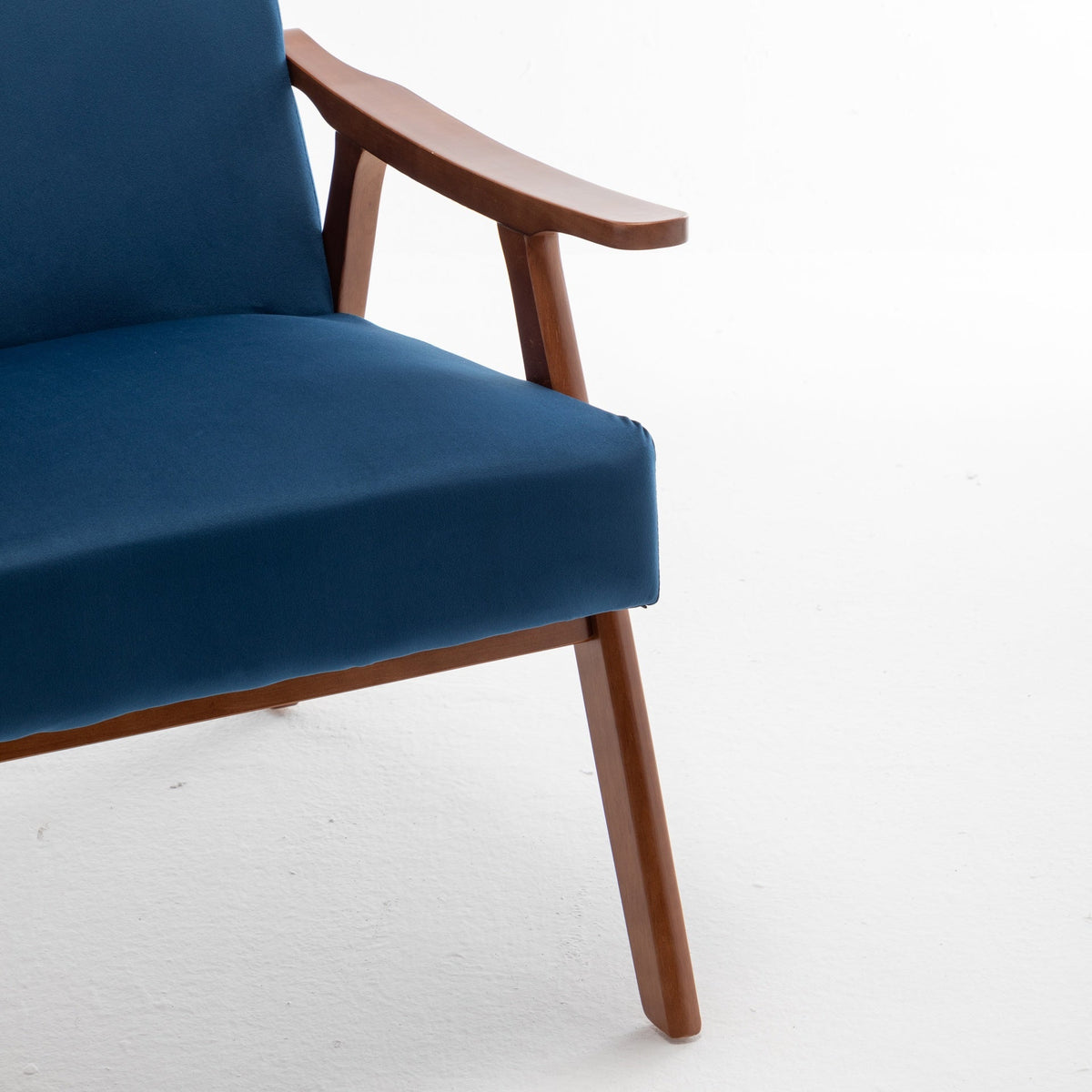 Accent Chair with Velvet Upholstery and Solid Wood Frame, Classic Mid-Century Modern Living Room Furniture for Extra Seating, Dark Blue