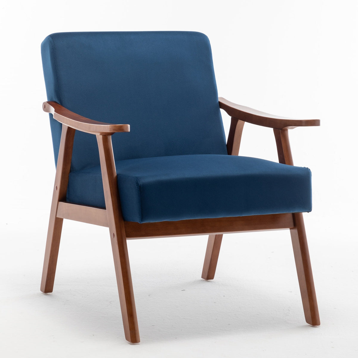 Accent Chair with Velvet Upholstery and Solid Wood Frame, Classic Mid-Century Modern Living Room Furniture for Extra Seating, Dark Blue