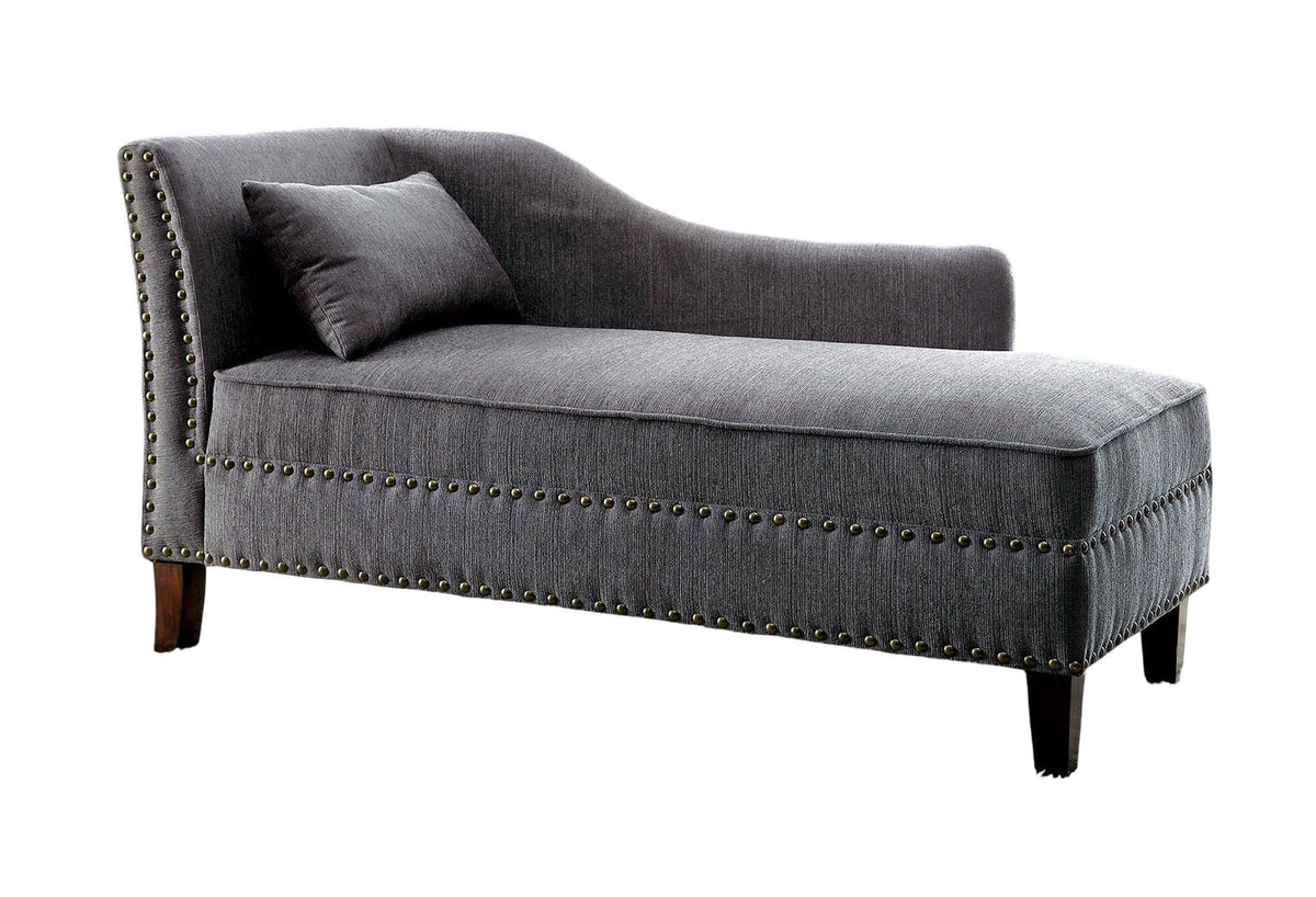 Modern Contemporary 1pc Chaise Gray Linen Like Fabric Nailhead Trim Living Room Bench Pillow
