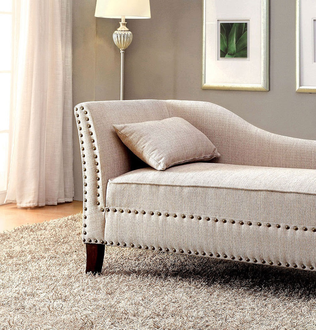 Modern Contemporary 1pc Chaise Beige Linen Like Fabric Nailhead Trim Living Room Bench Pillow