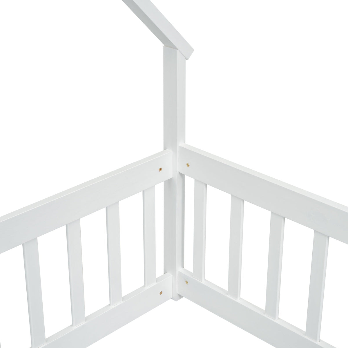 Twin Wood House-Shaped Floor Bed with Fence, Guardrails ,White