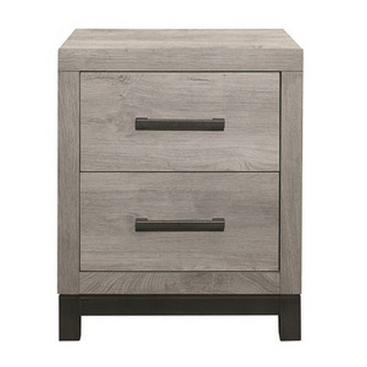 Deena 25 Inch Classic 2 Drawer Nightstand, Metal Handles, Wood Grain Gray