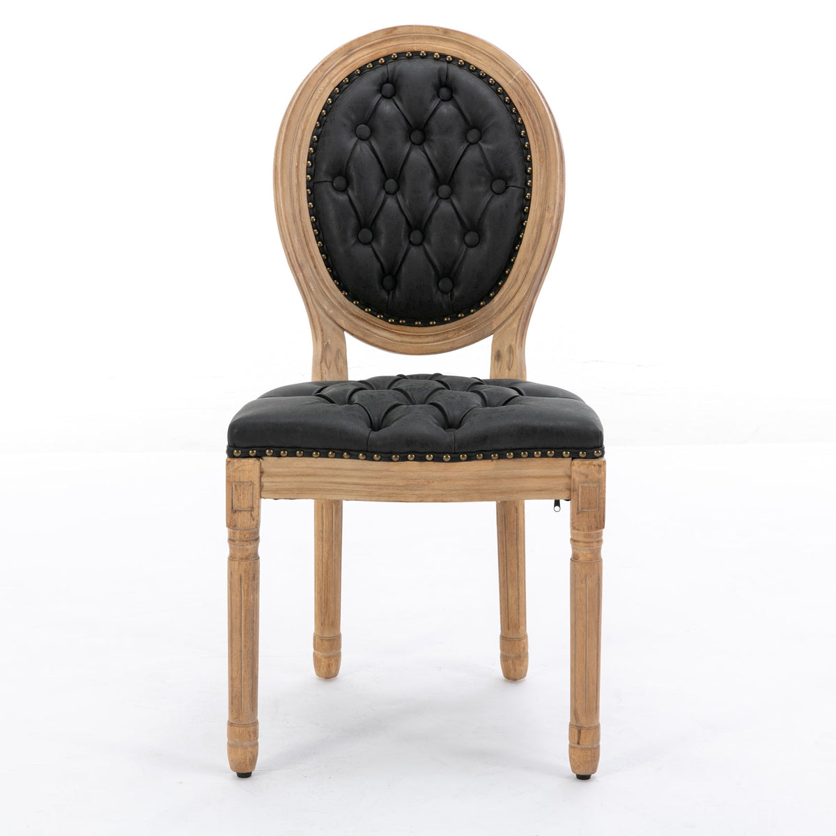 French Style Solid Wood Frame Antique Painting,Hand-pulled buckle decoration PU artificial leather Dining Chair with Nailhead Trim ,Wood Legs,Set of 2,Black,SW1839BK