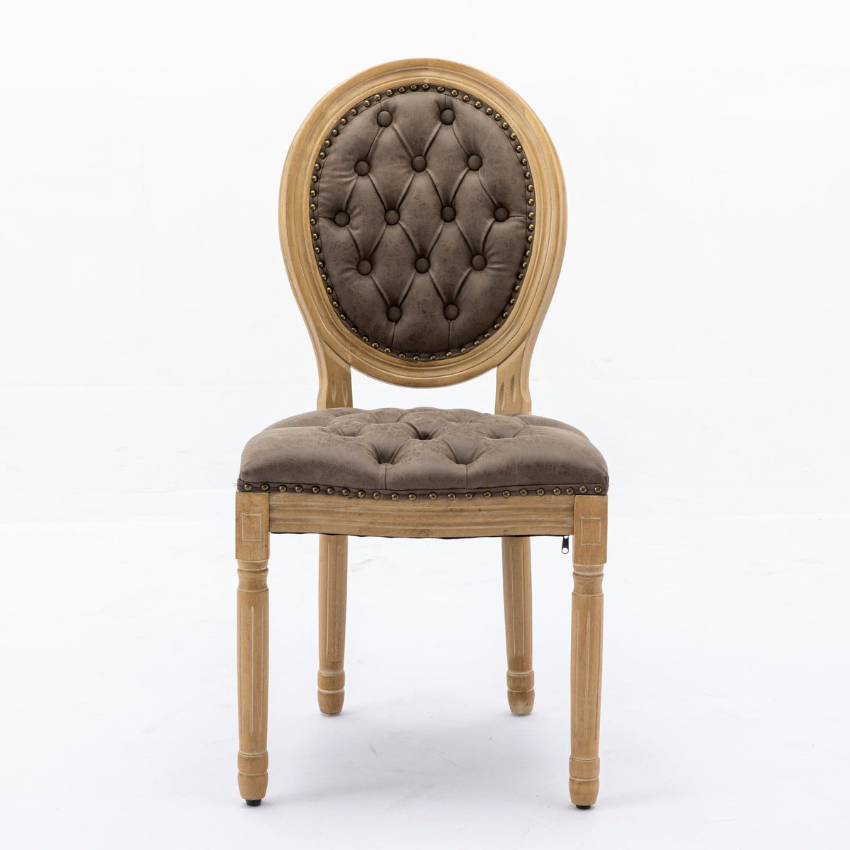French Style Solid Wood Frame Antique Painting,Hand-pulled buckle decoration PU artificial leather Dining Chair with Nailhead Trim ,Wood Legs,Density Foam,Steel Spring inner,Set of 2,Brown,SW1839BR