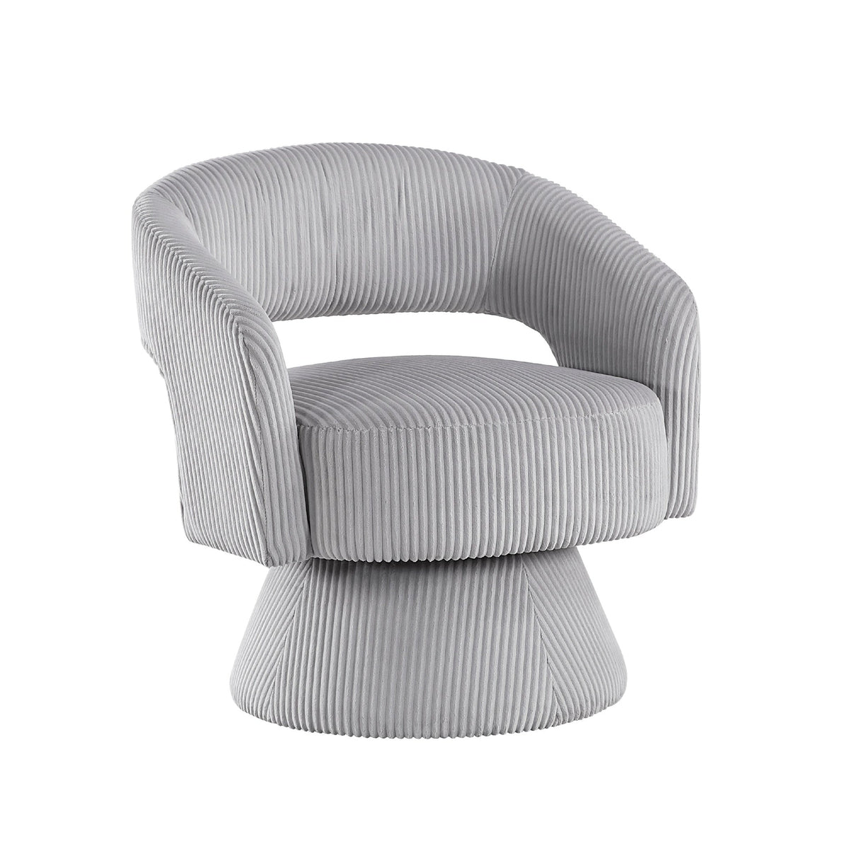 Rayne Swivel Accent Chair, Gray Corduroy, Round Metal Swivel Base