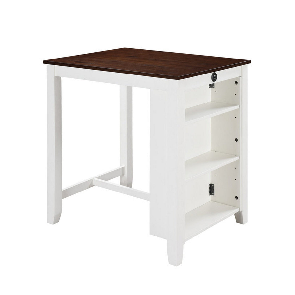 Ham 36 Inch Counter Height Small Dining Table with Shelves, USB Port, White