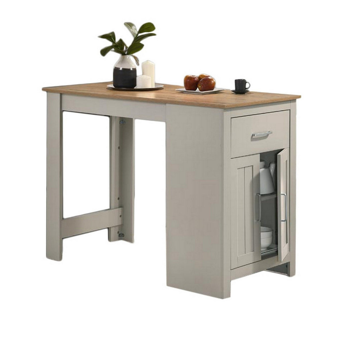 3 Piece Counter Height Dining Table Kitchen Island With Storage, Gray