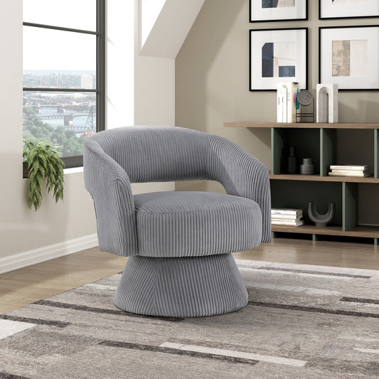 Modern Luxurious Swivel Accent Chair Dark Gray Soft Corduroy Upholstery Plush Seating Solid Wood Stylish Home Furniture 1pc