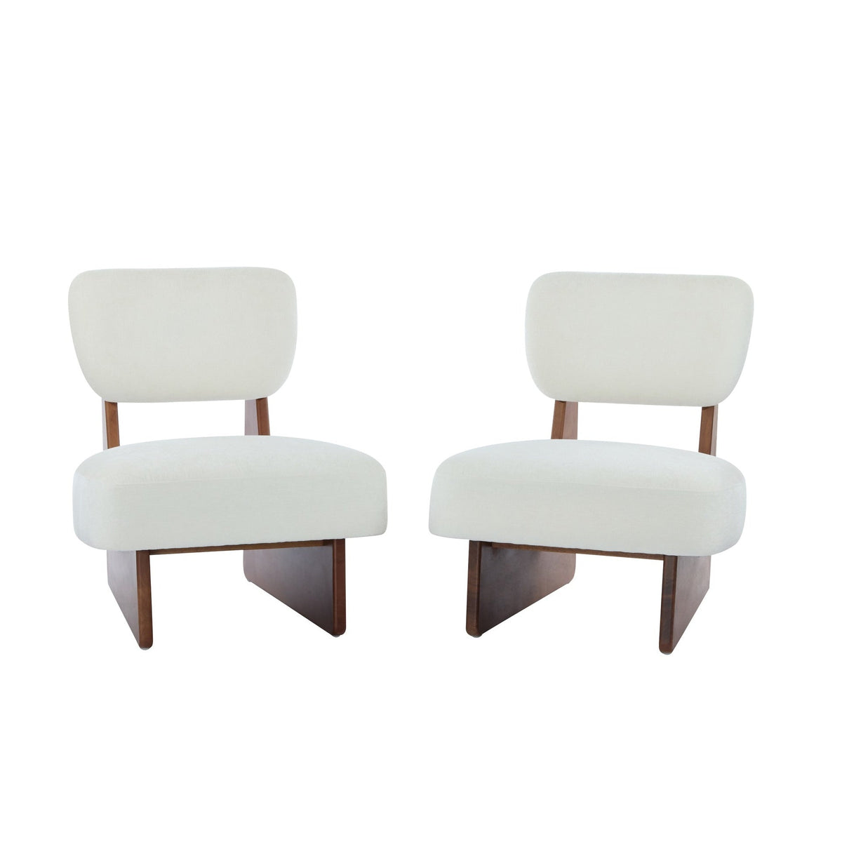 [Set of 2] Modern Beige Lounge Chair with Polyester Upholstery, Sturdy Wood Base With Walnut Finish, Minimalist and Stylish Accent Seating for Living Room, Bedroom, or Office