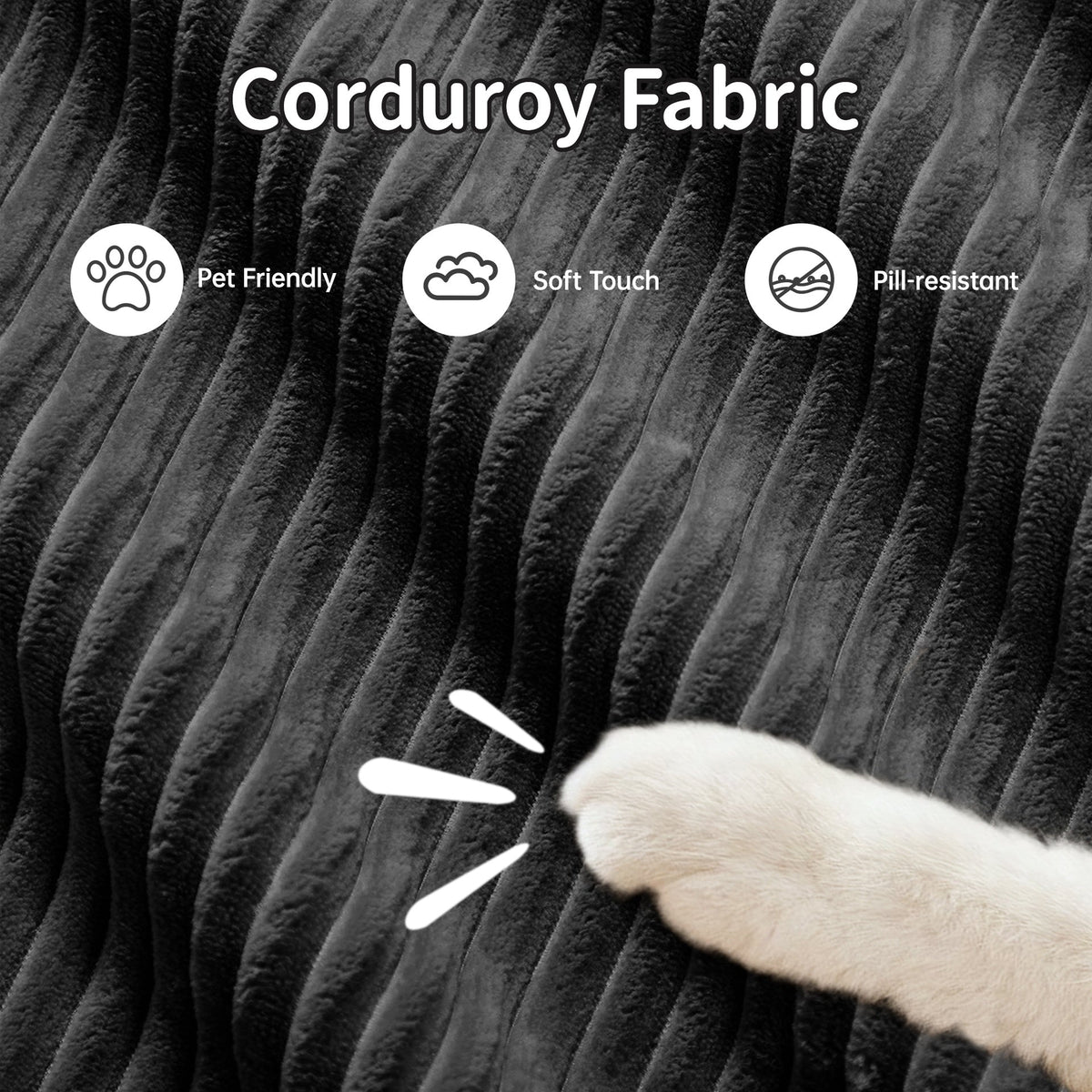 U-shaped modular sofa premiumCorduroy Fabric fabric no assembly anti-slip design pet-friendly extra-wide curved armrests 32D high-resilience sponge for living rooms bedrooms studie,Black