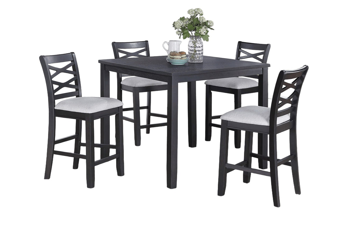 Dining Room Furniture 5pcs Set Charcoal Dining Table 4x Side Chairs Rubberwood Cross Back Design Chair Wooden Top
