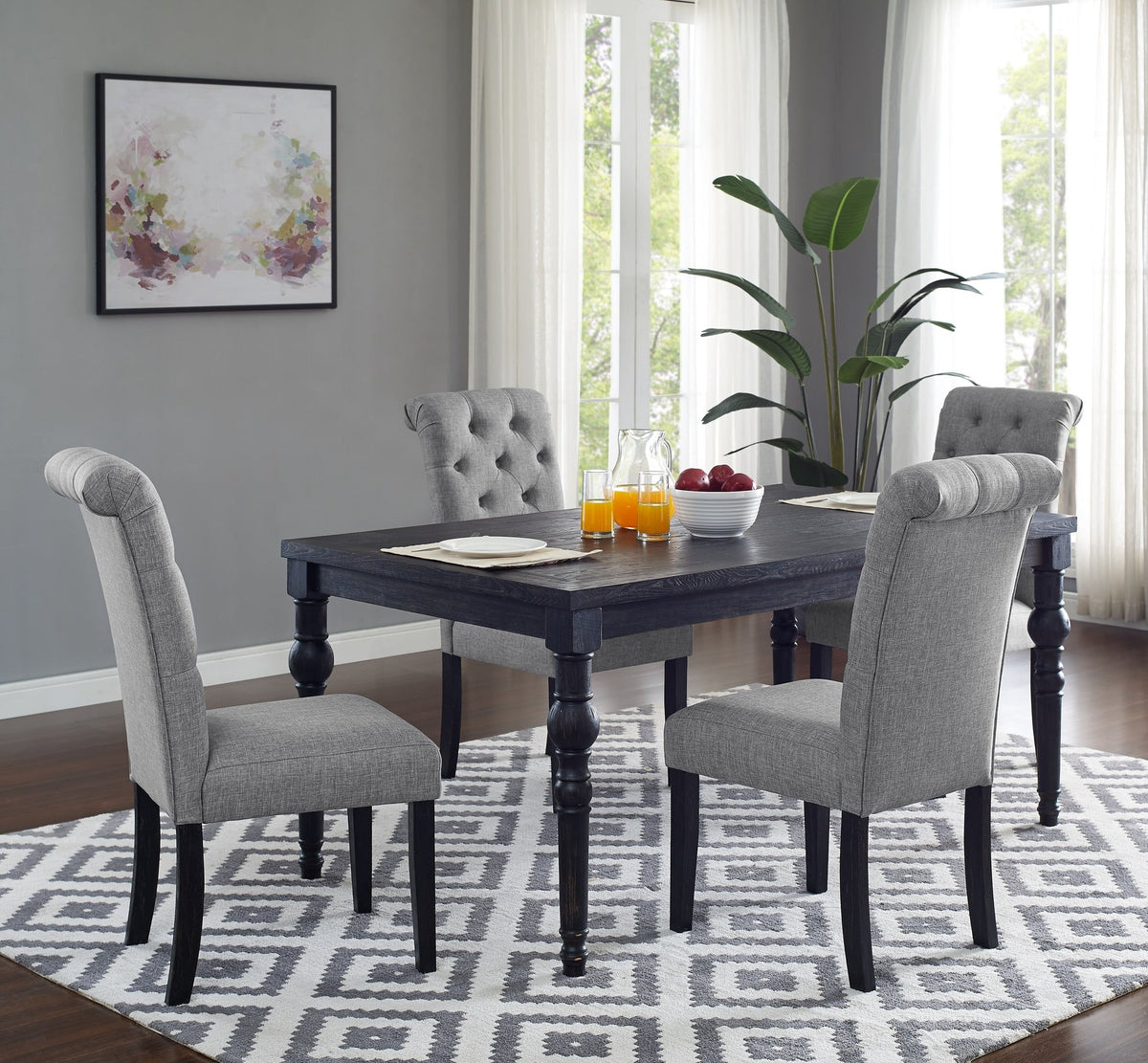 Leviton Urban Style Wood Dark Wash Turned-Leg Dining Set: Table and 4 Chairs, Gray