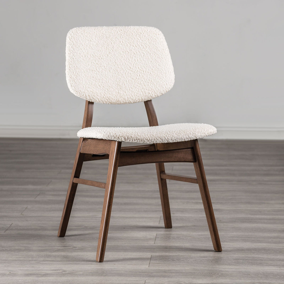 2pc Side Chair Angled Legs Padded Seat And Back Mid-Century Modern Walnut And Beige Finish Dining Room