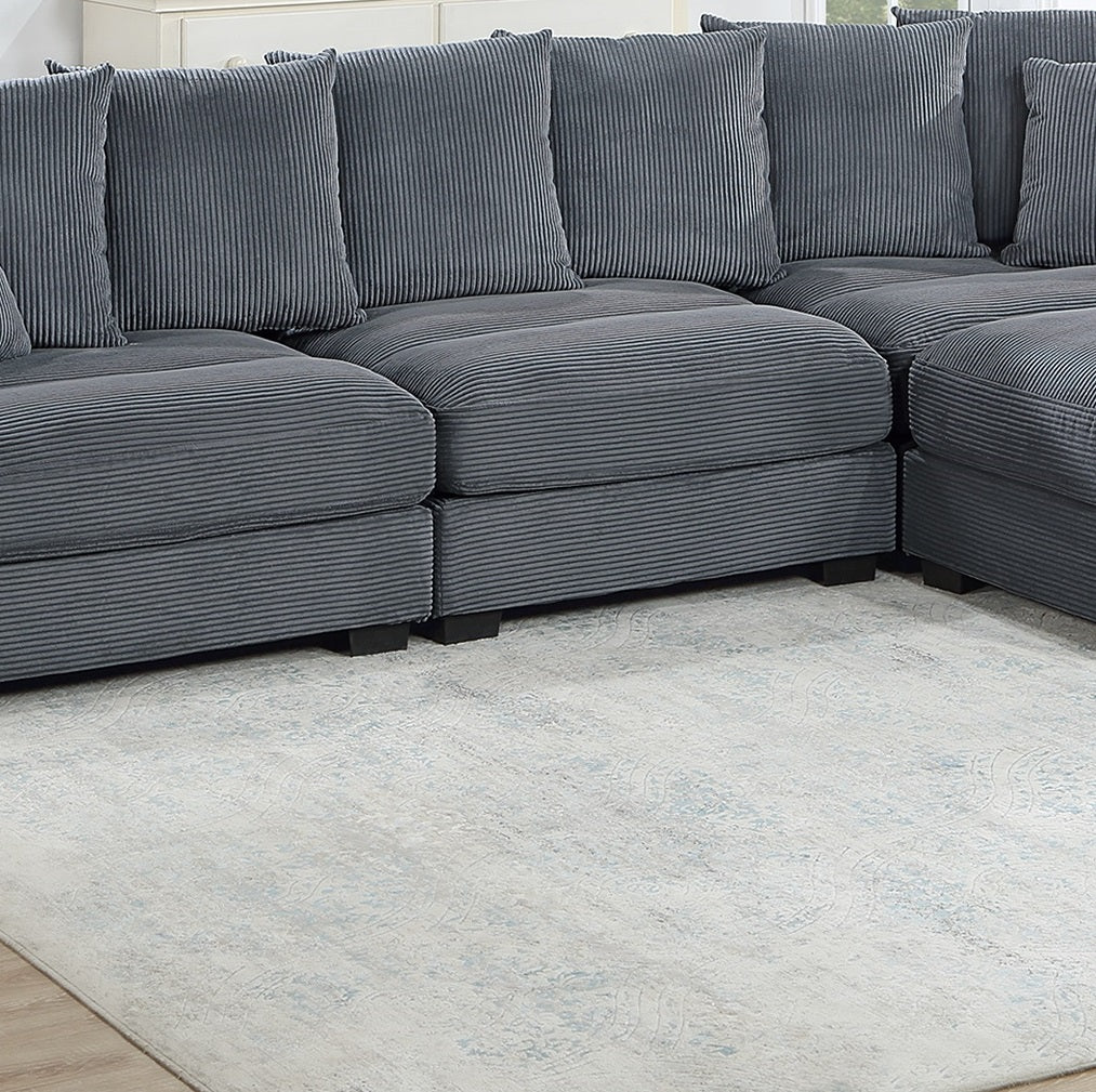 Living Room Furniture Armless Chair Dark Gray Corduroy 1pc Armless Chair Soft Cushion Wood Legs