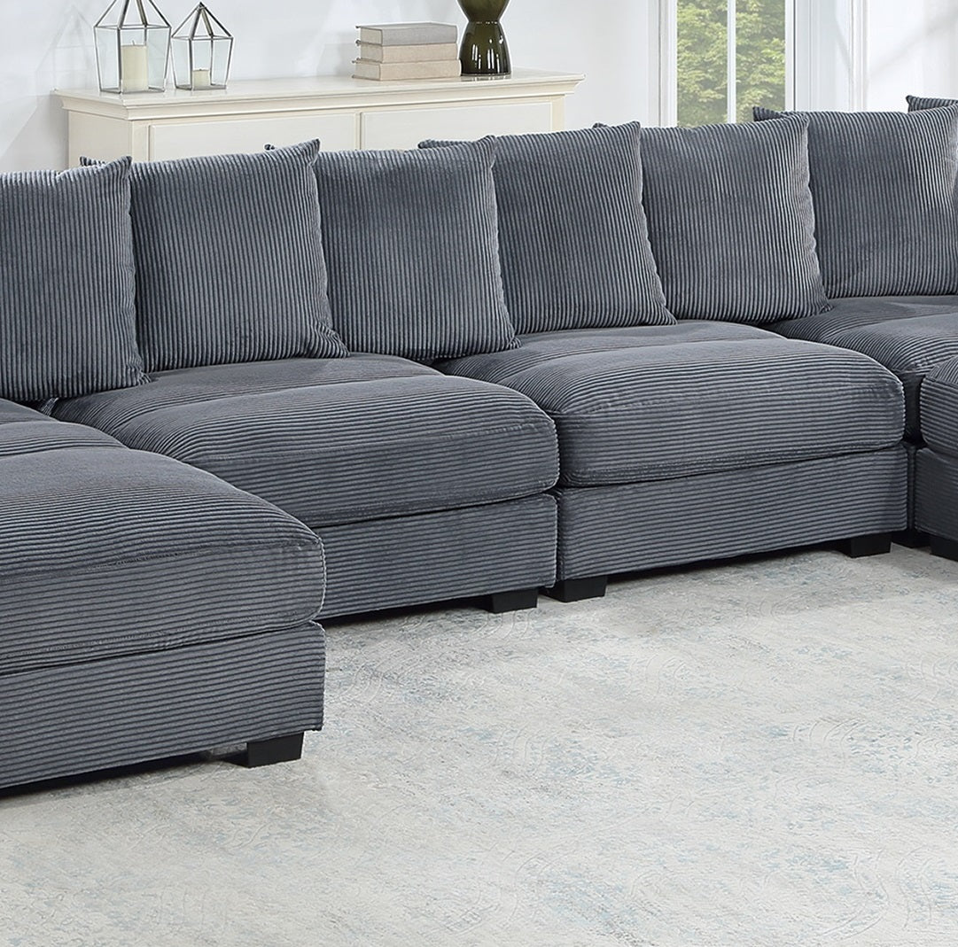 Living Room Furniture Armless Chair Dark Gray Corduroy 1pc Armless Chair Soft Cushion Wood Legs