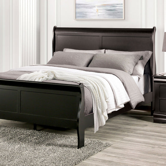 Black Sleigh Design Queen Size Bed Bedroom Furniture 1pc Louis Phillipe Bed Bracket Feet