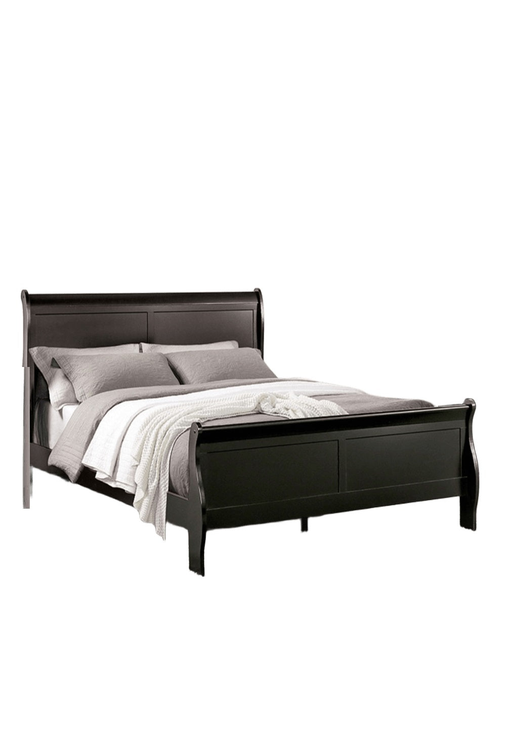 Black Sleigh Design Queen Size Bed Bedroom Furniture 1pc Louis Phillipe Bed Bracket Feet