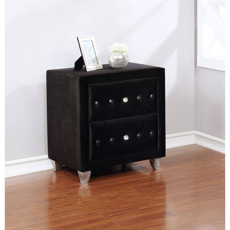 Glam Style 1pc Nightstand Button Tufted Full upholstered Frame Acrylic Buttons Black Finish Bedroom Furniture