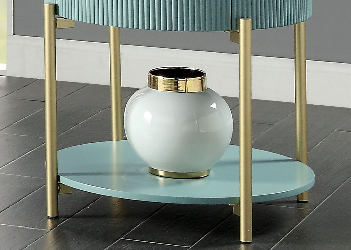 Glam Contemporary Light Teal 1pc End Table White Faux Marble Top Living Room Table Open Bottom Shelve