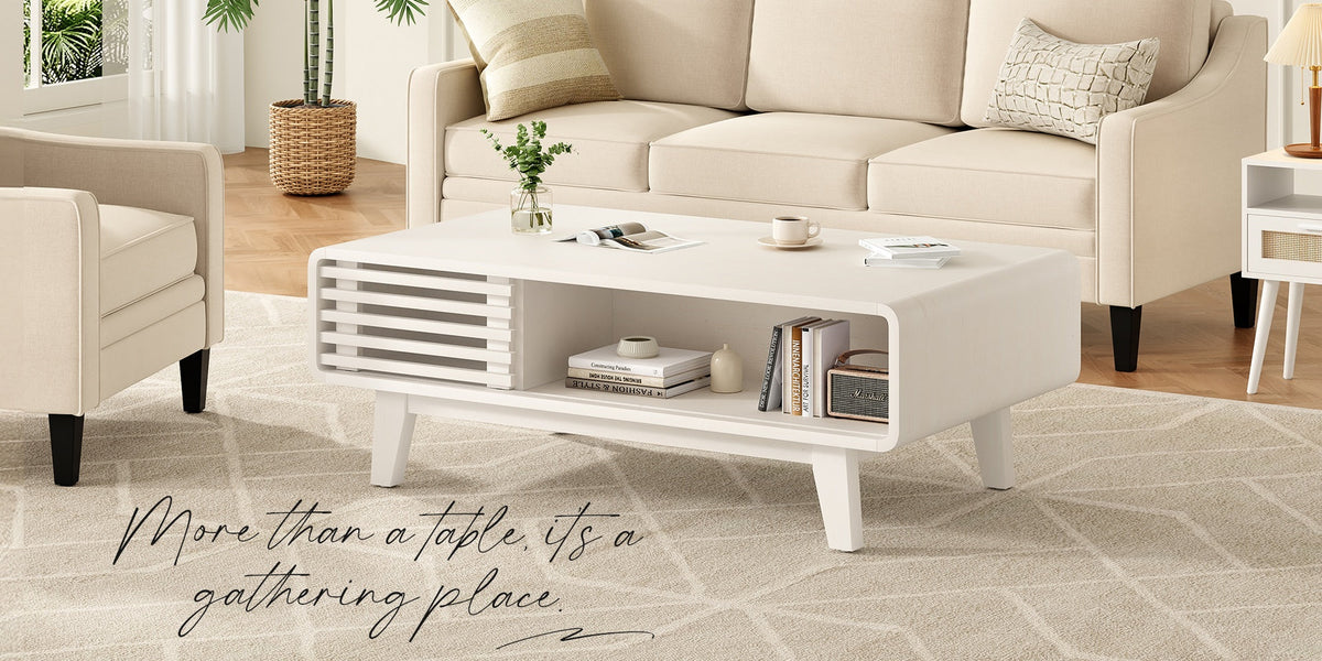 Coffee Table, Living Room Tables, Modern Table with Storage, Mid Century Farmhouse Wood Coffee Table for Living Room